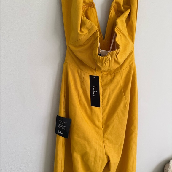 NWT Lulu's Golden Cotton Linen Blend Halter Jumpsuit - Picture 6 of 8
